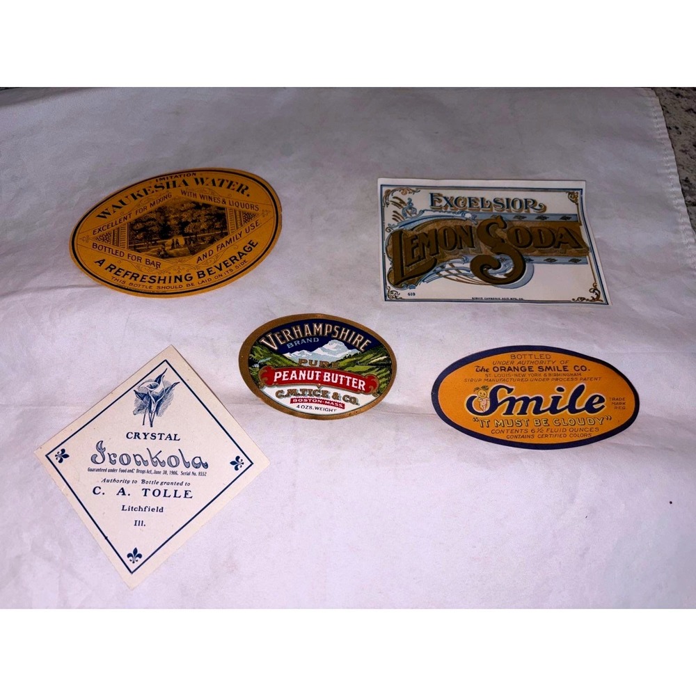 Lot of 5 Vintage Antique Product Labels - NOS Unused Ephemera